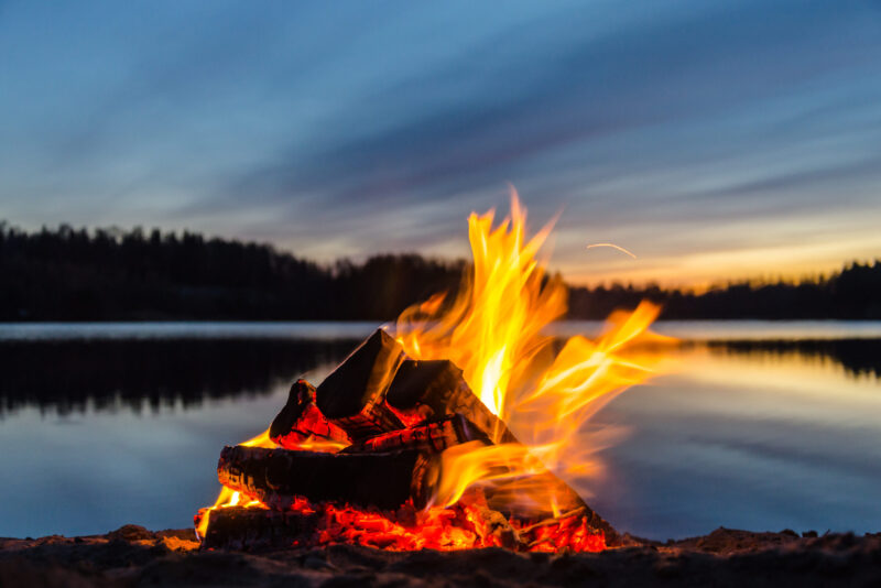 Bonfire on the beach sand